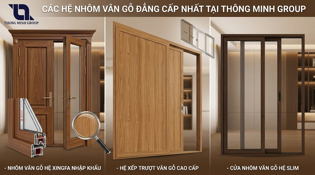 Các hệ nhôm vân gỗ đẳng cấp nhất tại Thông Minh Group