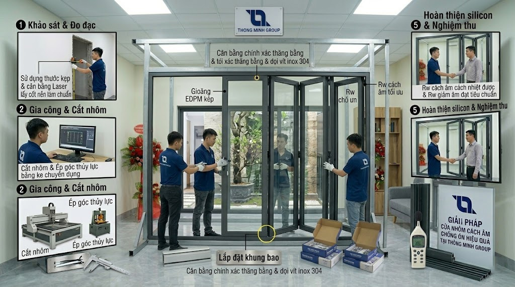 Chi tiết quy trình thi công cửa nhôm đúng kỹ thuật tại Thông Minh Group