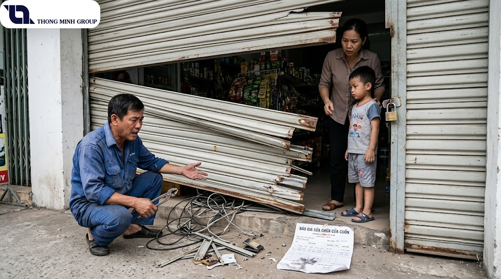 Hậu quả nhãn tiền khi sập bẫy cửa cuốn giá rẻ