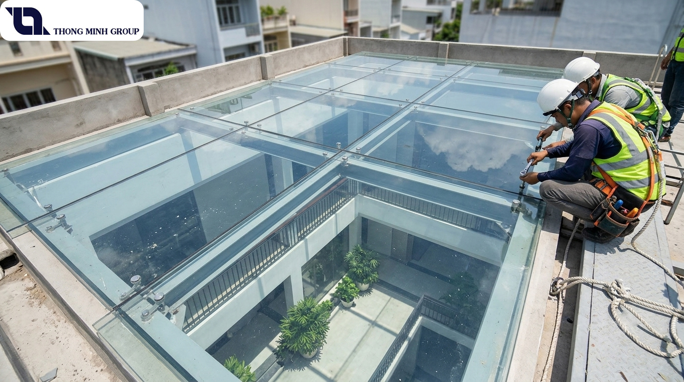 Kính Cường Lực Trong Giải Pháp Mái Che Giếng Trời Và Kỹ Thuật Lắp Đặt Chịu Lực Trên Cao