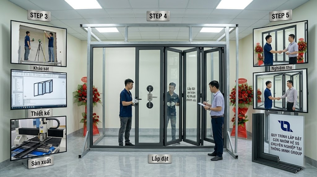 Quy trình lắp đặt cửa nhôm hệ 55 chuyên nghiệp tại Thông Minh Group