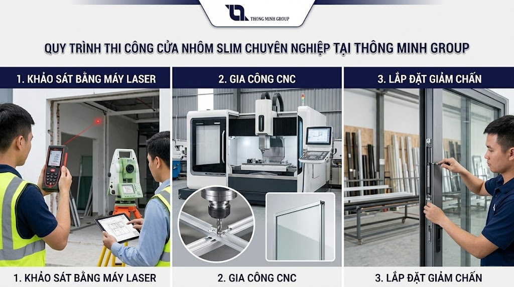 Quy trình thi công cửa nhôm Slim chuyên nghiệp tại Thông Minh Group