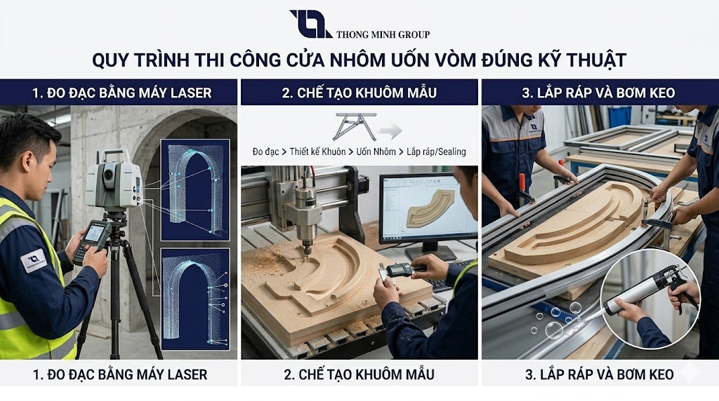 Quy trình thi công cửa nhôm uốn vòm đúng kỹ thuật