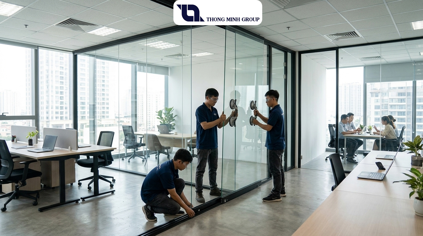 Thi công vách kính văn phòng trọn gói: Giải pháp không gian làm việc hiện đại và tối ưu chi phí