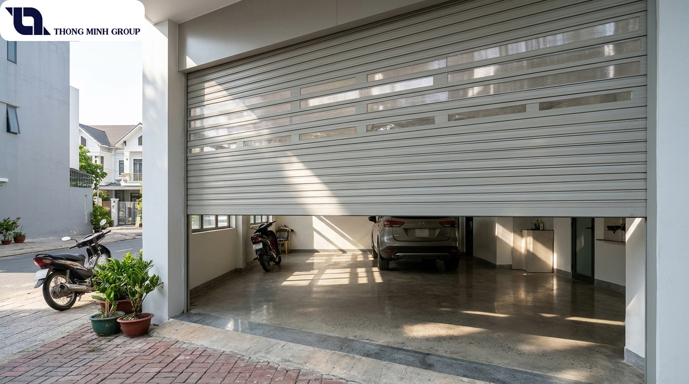 Cửa Cuốn Tích Hợp Ô Xuyên Sáng Polycarbonate Và Giải Pháp Chiếu Sáng Tự Nhiên Cho Tầng Trệt