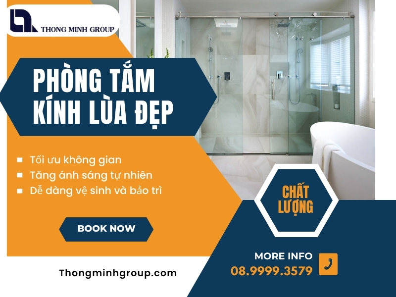 Không gian sang trọng tinh tế với phòng tắm kính lùa đẹp