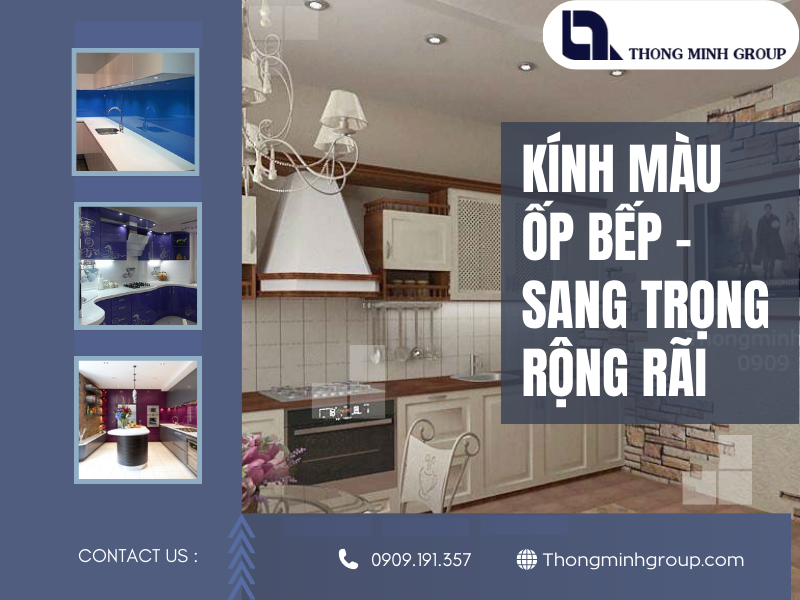 Kính màu ốp bếp sang trọng rộng rãi