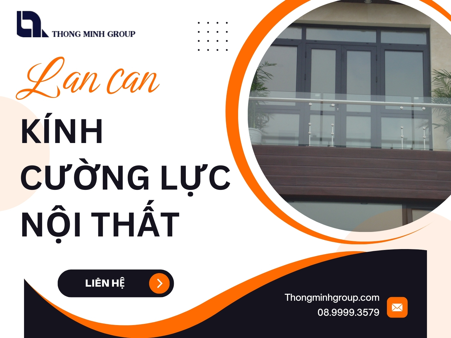 Lan can kính cường lực nội thất sang trọng, bền chắc