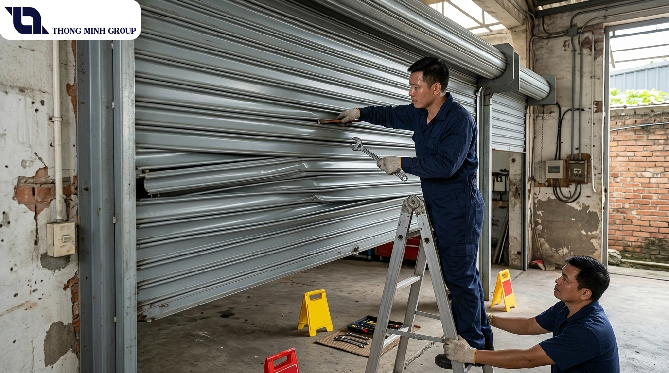 Nguyên Nhân Cửa Cuốn Bị Kẹt Nan Và Quy Trình Cứu Hộ An Toàn Chuẩn Kỹ Thuật Khi Gặp Sự Cố